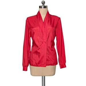 Lauren Lee Vintage 80's 90's Red Polyester Button Front Blouse Top 10